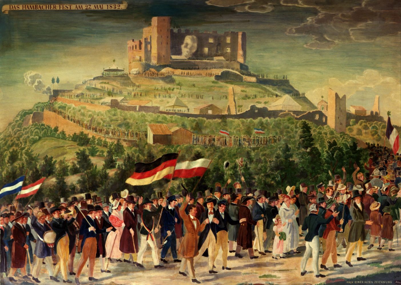 Das Hambacher Fest am 27. Mai 1832. Gemälde, vermutlich 1948, von Hans Mocznay (1906-1996). Berlin, Deutsches Historisches Museum.